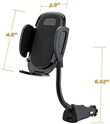 SCOSCHE SUH12V-XCES0 Selecione Montagem de soquete de potência com suporte de telefone para carro, pescoço flexível e porta de carregamento USB, 360 rotação, preto