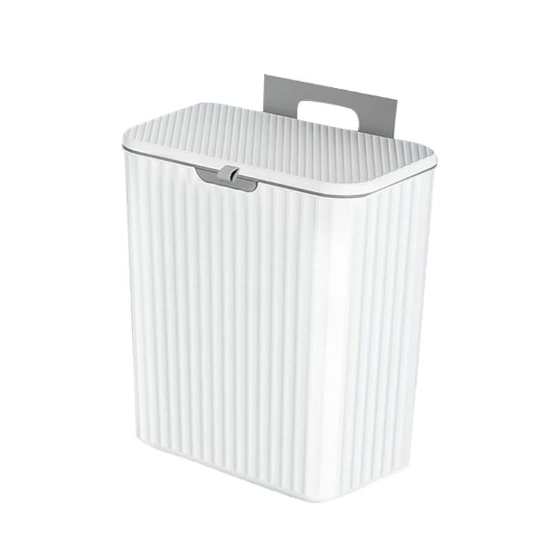 Lata de lixo do banheiro, lixo de cozinha montado em 9l pode ser grande capacidade de latas de lixo com tampa de lixo pendurado para a porta do armário do banheiro, branco