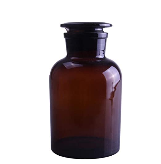Garrafa de reagente de vidro âmbar de laboratório Dinglab, boca larga, frasco marrom com rolha de terra