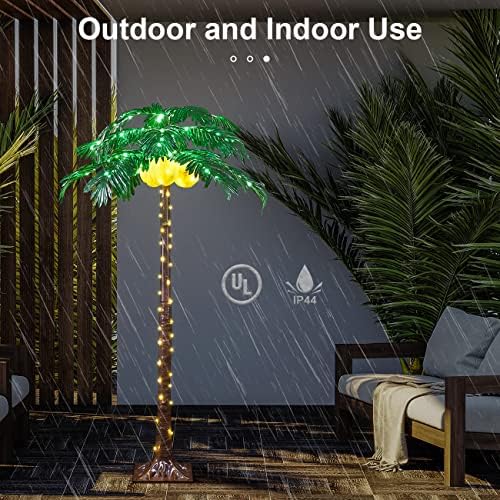Palmeira iluminada 5ft 208 LED decoração artificial de palmeira com coco iluminado para iluminação ao ar livre