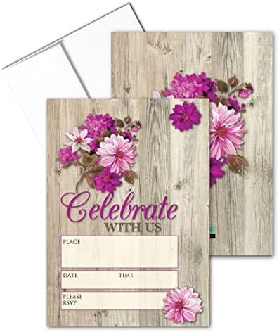 Stonehouse Collection | Você é convidado convites formais de festas florais com envelopes | 25 convites