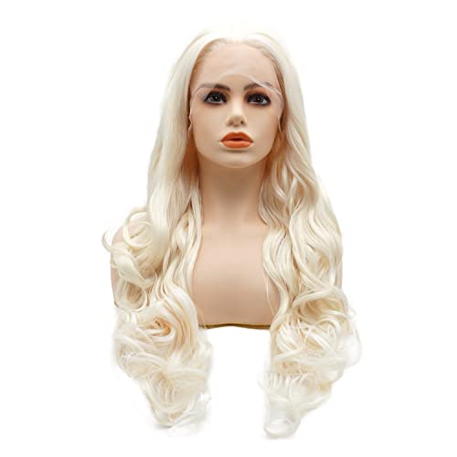 Lushy Beauty Hair Synthetic renda frontal peruca ondulada longa 26 polegadas Light Blond Brancy Mix White densidade pesada resistente à peruca realista