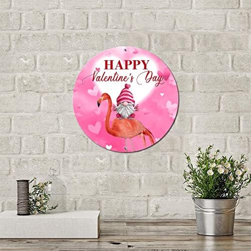 Feliz Dia dos Namorados Gnomos Rosa e Flamingos Vintage redonda redonda de metal sinal de lata de placa círculo de metal impressão de arte sinal