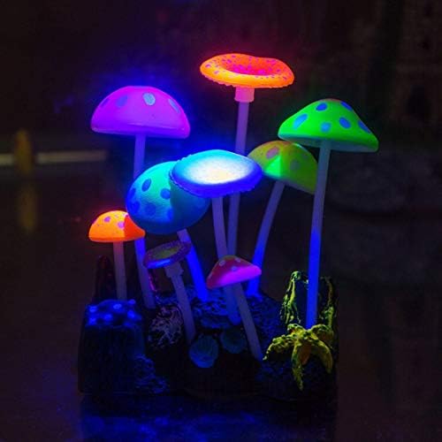 Tanque de peixes cogumelos luminosos aquários cogumelos brilhantes brilho artificial de cogumelos na planta de silicone escuro para aquário Decoração de aquário de vaso de passeio aquário