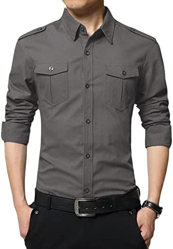 Camisa de bolso duplo de estilo militar de estilo masculino Cargo tático casual slim fit work shirt camiseta camisa