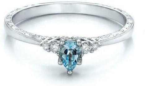 Beleza 925 Silver Aquamarine Women Wedding Man Jewelry Gift Tamanho 6-10