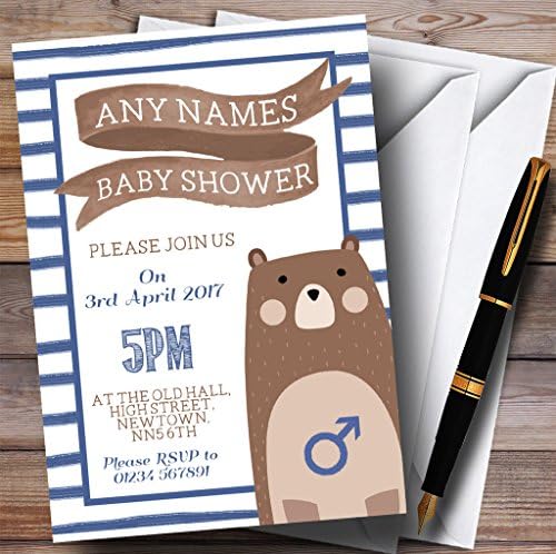 Listras azuis convites de ursinho de pelúcia convites para chá de bebê