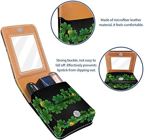 Mini estojo de batom com espelho para bolsa, Clover Black Portable Case Holder Organization