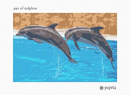 Canvas de agulha de Pepita: par de golfinhos, 12 x 8