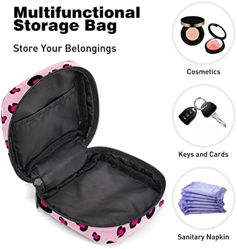 Bolsa de armazenamento de guardanapo sanitário, bolsa de kit de época para escola, bolsa menstrual da xícara, bolsa organizadora de guardanapos sanitários, padrão de impressão de leopardo rosado rosa feminino