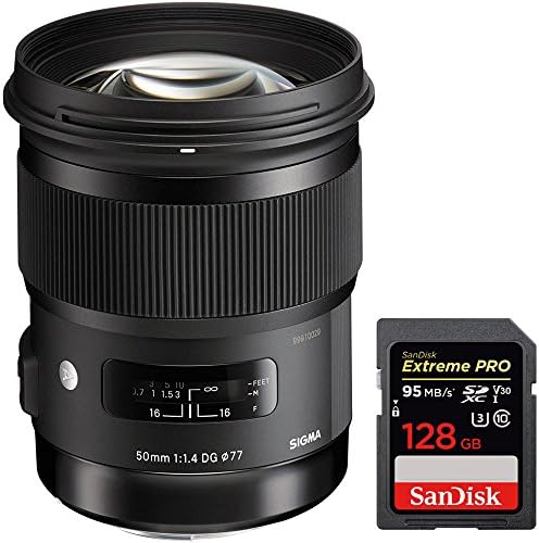 Sigma 50mm f/1.4 DG HSM Art Lens para câmeras Sony E Mount com Sandisk Extreme Pro SDXC 128GB UHS-1 Card de memória
