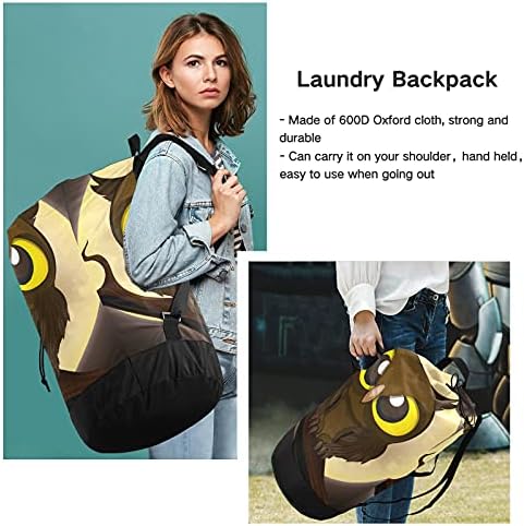 Bolsa de lavanderia de coruja de Halloween com alças de ombro de lavanderia Backpack Bolsa Fechamento de Custring de Caminhamento para Handper para Camp Laundromat Essentials Travel