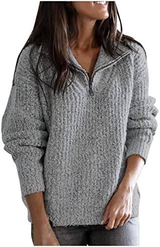 Suéter feminino colar de pescoço de gola longa colarinho com zíper com zíper de malha suéter top suéteres fofos