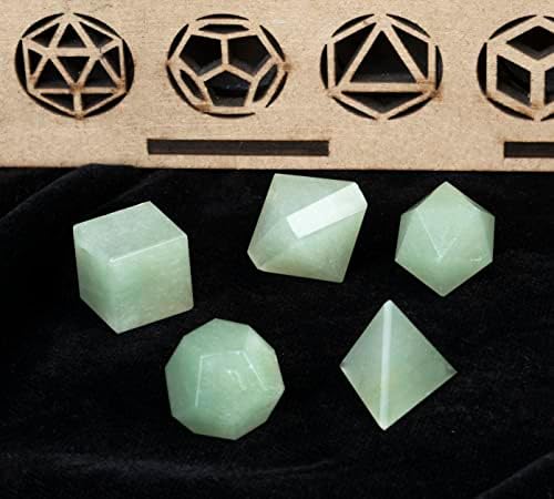 Crocon Green Jade 5pcs Conjunto de geometria de cristal de sólidos platônicos, sólidos platônicos sagrados cálculos