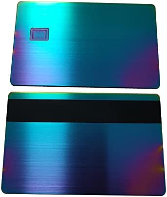 Cartão de crédito de metal de aço inoxidável DIY em branco, rigg escovado cartão de metal arco -íris, 3,37 x2.12, 4442 slot de chip w/hico 3 faixas magnéticas, para carteira inteligente inteligente ou cartão -presente personalizado personalizado