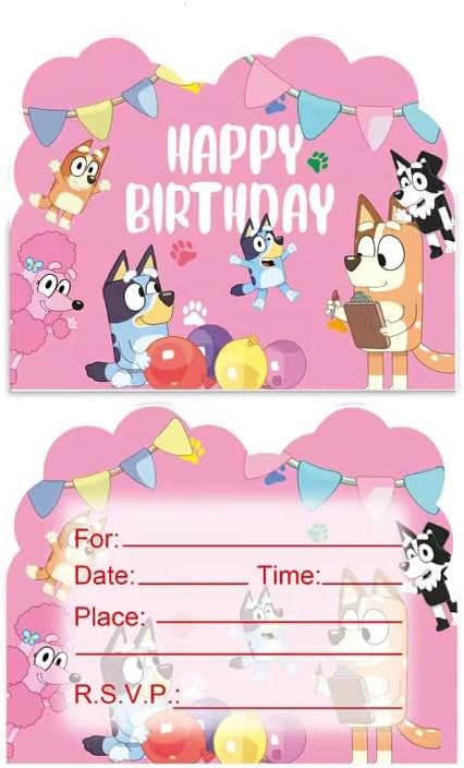 Aybl 20pcs Blue Dog Invitations, Blue Dog Party Convites de festa de aniversário Decoração
