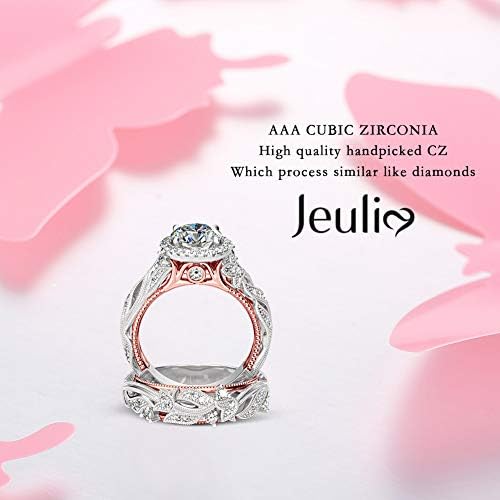 Jeulia 4 quilates de anéis de abertura para mulheres 925 Conjuntos de casamento de prata esterlina rosa ouro redondo
