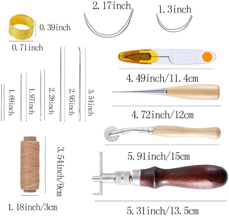 Kit de costura de couro não -VOR 13pcs com agulhas de costura de costura rastrear a roda de couro de