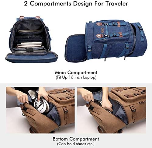 Witzman Travel Mackpack for Men Women Canvas Backpack Carry On Luggage Rucksack Saco de mochila conversível grande