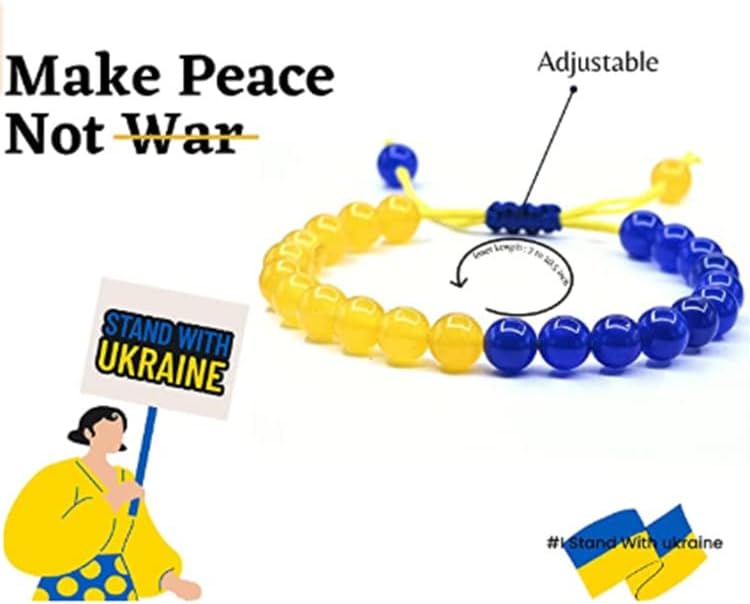 Bling colorido 2 PCs Defina a pulseira de bandeira da Ucrânia com pulseira de cristal natural + pulseira azul amarela ucraniana pulseira trançada para homens para homens crianças unissex.