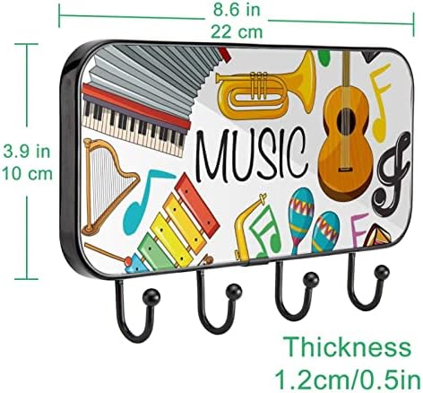 Instrumentos musicais Montagem de parede para casaco de casaco imprimido, cacote de entrada com 4 enganche