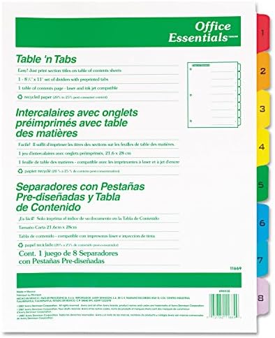 AVE11669 - Office Essentials Tabela N Divisadores de guias
