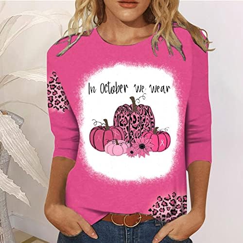 Crepinho casual feminino Casual Pescoço de três quartos de manga Câncer de mama Printing camiseta tops