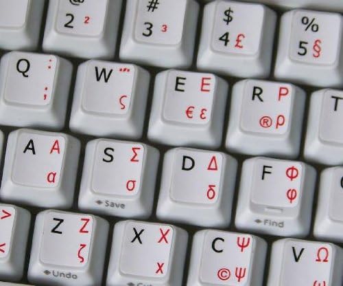 Adesivos de teclado não transparentes gregos-inglês no fundo branco