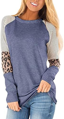 Camisas de manga comprida para mulheres, outono feminino e inverno com estampa de leopardo listrado no pescoço