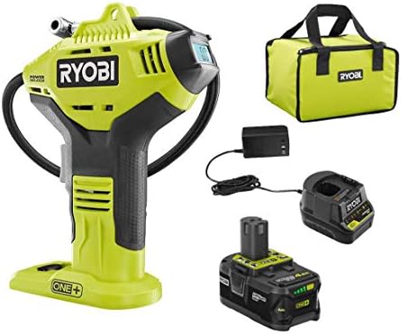 Ryobi p737d 18 volts One+ inflador de alta pressão sem fio com medidor digital, 4,0 AH 18 volts One+ Alta capacidade de bateria de íon de lítio, carregador e bolsa