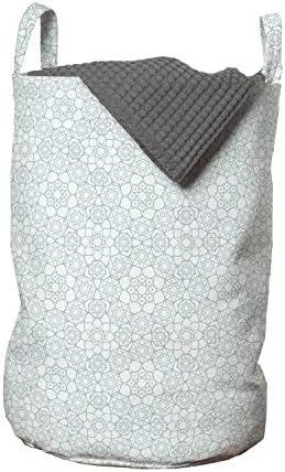 Bolsa de lavanderia marroquina de Ambesonne, elementos inspirados na cultura, design geométrico, estrelas orientais, cesto de cesto com alças fechamento de cordão para lavanderias, 13 x 19, Seafoam White