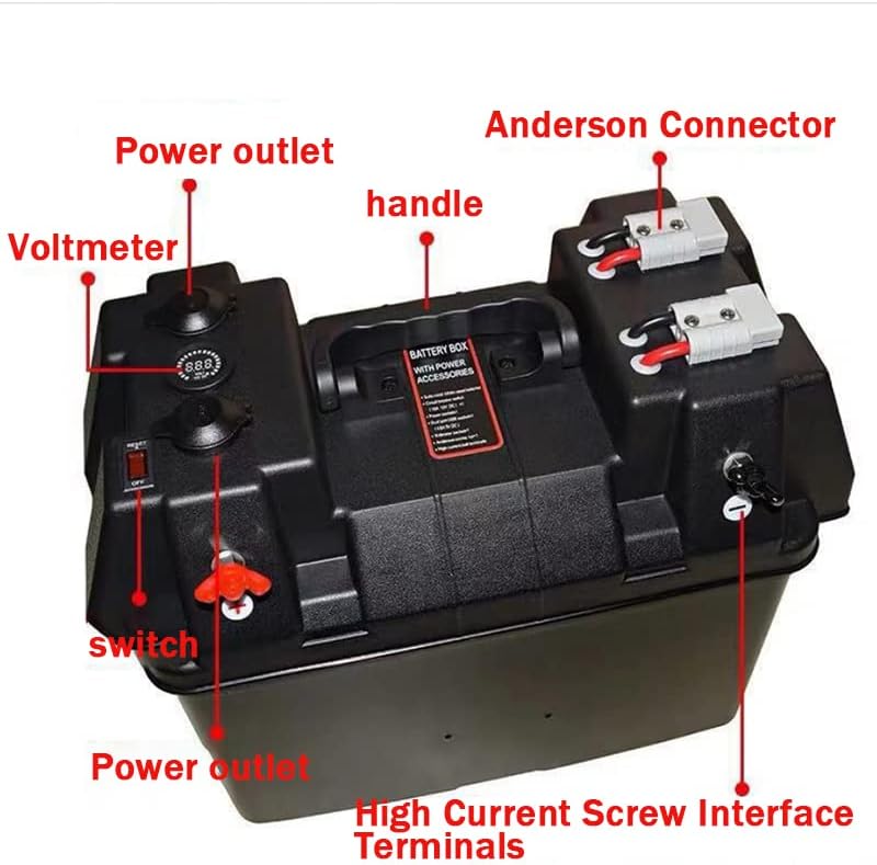 Caixa de bateria multifuncional de Wostoke Centro de bateria de 12V Centro de energia de trolling Smart Power Center preto com carregador USB voltímetro