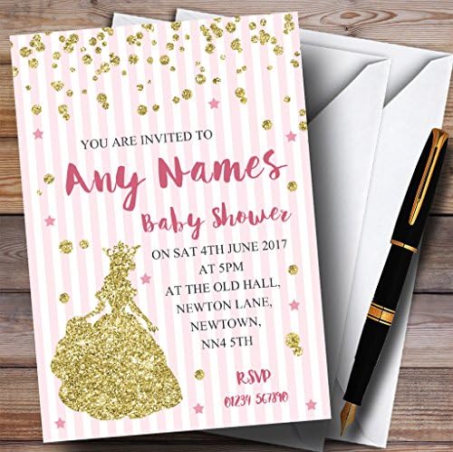 Pink Stripes Gold Glitter Princess convites convites do chá de bebê