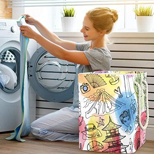 Indicador Japão Doodle Elements Padrão 300D Oxford PVC Roupas à prova d'água cesto de lavanderia grande para cobertores Toys de roupas no quarto