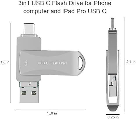 1 TB de unidade flash USB para telefone, USB3.1 para USB C Stick Memory Stick 1000 GB, Woficlo Drive de