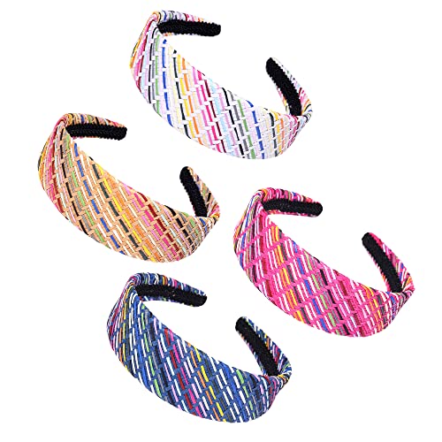 Jóias Jym 4 Bandas de Rattan Pack para mulheres Boho Straw Rattan Table Bandeira larga Rainbow Stripe HairBandwearwarwar Summer praia