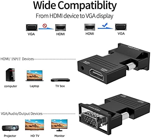 Nangoala HDMI para VGA Adaptador Conversor, saída de caixa de computador de saída de áudio Dongle para computador, desktop, laptop, PC, Monitor, Projector, HDTV, Chromebook e Xbox