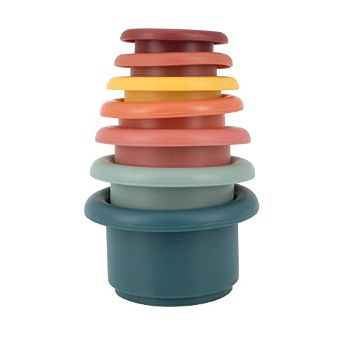 Cups de silicone macio de empilhamento nuby brinquedo interativo, promove coordenação, sete peças