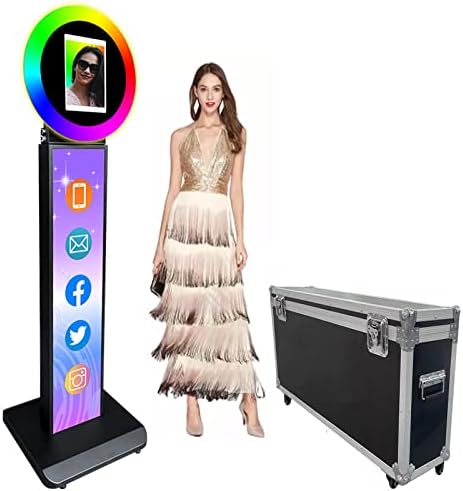 ZlPower Photo Booth Stand Stand Stand para iPad 12.9 Photophooth de logotipo personalizado da impressora IPAD com anel de luz RGB redonda e estojo de voo para eventos para eventos Casamento de Natal - Black