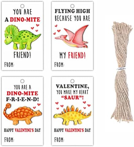 Tag de presente do dia dos namorados, tema de dinossauro Valentine pendure tags com cordas, feliz dia dos namorados tags pendurar decorações de embrulho e suprimentos para meninos meninas