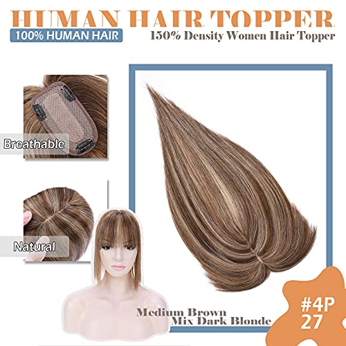 Hairro Human Hair Toppers com Franja Base de seda Clipe de tampo de seda nas peças de cabelo de