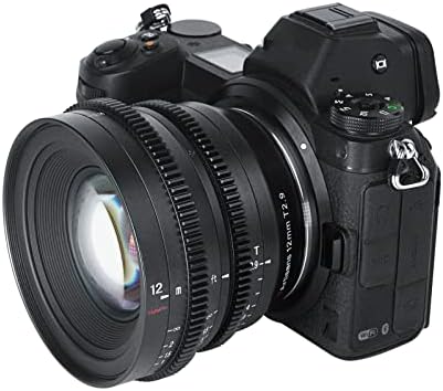 7 artesãs 12mm T2.9 Abertura grande APS-C Ultra de lente cinematográfica Manual Foco foco foco de baixa distorção Lente de cinema compatível com Nikon Z-Mount Z5 Z6 Z7 Z9 Z50 Z6ii Z7ii ZFC, preto