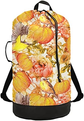 O outono de abóboras de Ação de Graças Backpack de lavanderia pesada para lavanderia com alças de ombro Handles