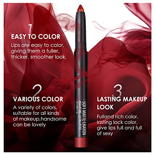 6 Cores Crayon Matte Lipstick Conjunto, batom de veludo fosco e não duradouro e não -bastão fosco de veludo fosco, coloras da moda Matte Lipstick Pen para mulheres