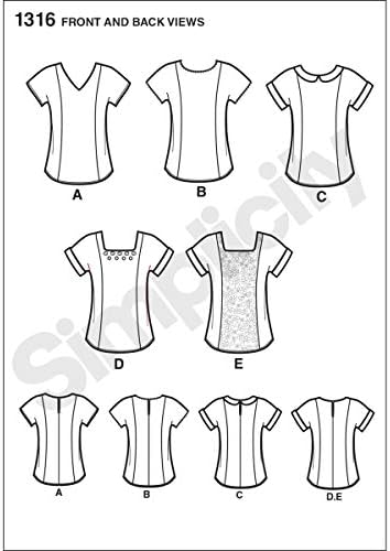 Simplicidade 1316 American Sewing Guild Women's Top Sewing Pattern, tamanhos 14-22