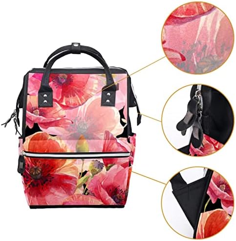 Mochila de viagem de Guerrotkr, mochila de bolsa de fraldas, mochila fralda, flor de milho floral floral papoula