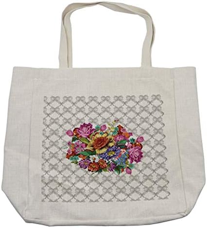 Bolsa de compras floral de Ambesonne, buquê de flores coloridas vintage coloridas na imagem de damasco