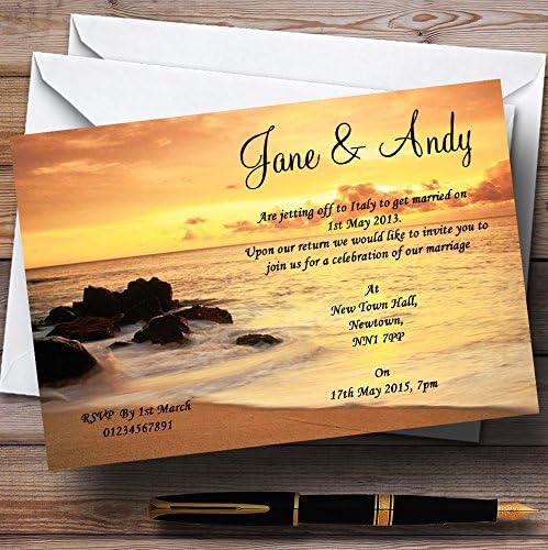 Lindos convites de casamento personalizados de praia de pôr do sol no exterior