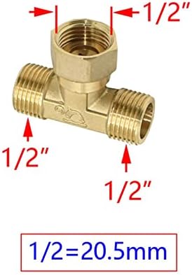 1/2 de polegada Thread Tee Conector Brass em forma de T em forma de água T Splitter de água de vias