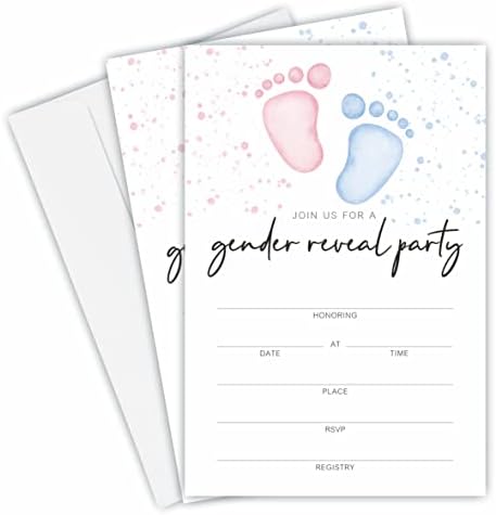 Convites de chá de bebê JCVUK, pegadas de bebê revelam cartões de convite com envelopes, decorações e suprimentos para meninos para meninos